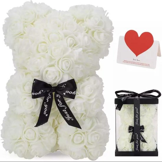 Rozen Teddybeer 25cm - Gratis cadeau erbij - Wit - Valentijns cadeau -... |  bol.com