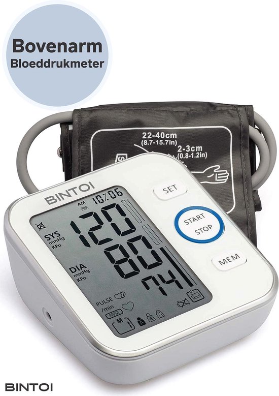 Bintoi® BX200 Bloeddrukmeter Bovenarm Hartslagmeter wit