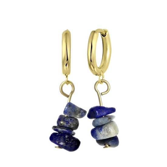 Lucardi Dames Goldplated oorbellen met lapis lazuli - Oorbellen - Cadeau - Moederdag - Staal - Goudkleurig