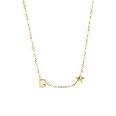 Lucardi Dames Ketting letter/stardust - Echt Zilver - Ketting - Cadeau - 45 cm - Goudkleurig