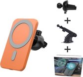 Autohouder - Telefoonhouder Auto bevestiging op Ventilatierooster - Telescopische Arm geschikt voor Apple iPhone 12 / magnetische ring & oplaadfunctie - Oranje