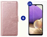 BixB Samsung A32 5G hoesje - Met 2x screenprotector / tempered glass - Book Case Wallet - Roségoud