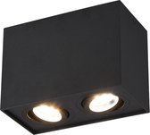 LED Plafondspot - Torna Bisqy - GU10 Fitting - 2-lichts - Rechthoek - Mat Zwart - Aluminium