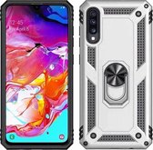 Samsung Galaxy A50 Stevige Magnetische Anti shock ring back cover case- schokbestendig-TPU met stand – Zilver + Gratis screenprotector