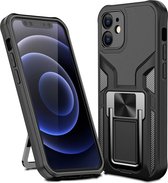 GSMNed – Shockproof iPhone 12/12 Pro hoesje Zwart – Magneetaansluiting – Met standaard – Hard PC iPhone 12/12 Pro – Zwart