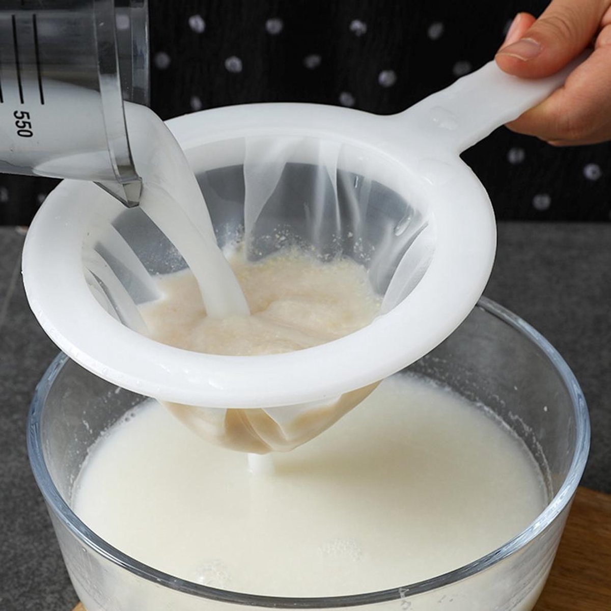 Keuken Ultra-Fijne Zeef Keuken Nylon Mesh Filter Lepel Voor Geschikt Voor Sojamelk koffie Melk Yoghurt - Wit - Merkloos