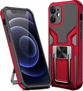 GSMNed – Shockproof iPhone 12/12 Pro hoesje Rood – Magneetaansluiting – Met standaard – Hard PC iPhone 12/12 Pro – Rood – met screenprotector