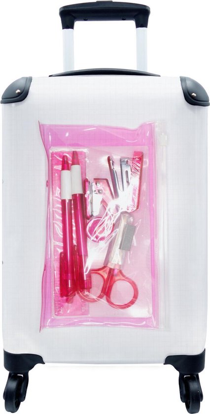 Koffer - Een roze doorzichtige etui met inhoud - Past binnen 55x40x20 cm en  55x35x25... | bol.com