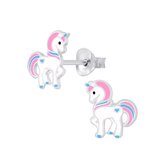 Joy|S - Zilveren Pony oorbellen - 9 mm - eenhoorn oorknoppen voor kinderen - pastel