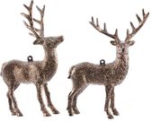 4x Kersthangers figuurtjes hertje met glitters koperbruin 14 cm - Herten dieren thema kerstboomhangers