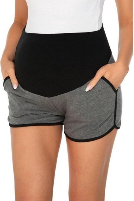 Zwangerschaps korte broek - Short - Grijs met zwart buikgedeelte - maat XL  | bol.com