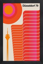 JUNIQE - Poster in houten lijst Vintage Düsseldorf 79 -20x30 /Oranje &