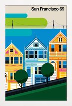 JUNIQE - Poster in houten lijst Vintage San Francisco 69 -20x30