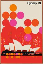 JUNIQE - Poster met kunststof lijst Vintage Sydney 73 rood -20x30