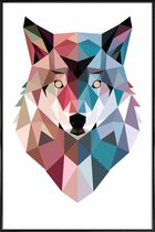 JUNIQE - Poster in kunststof lijst Geo Wolf -40x60 /Blauw & Roze