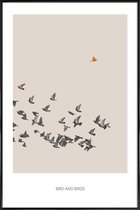 JUNIQE - Poster in kunststof lijst Bird And Birds -60x90 /Bruin &