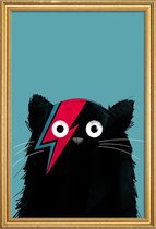 JUNIQE - Poster met houten lijst Cat - Hero 2 -60x90 /Turkoois & Zwart