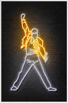 JUNIQE - Poster met kunststof lijst Neon Freddie Mercury -13x18 /Geel