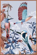 JUNIQE - Poster met kunststof lijst Birds Of Winter -20x30 /Blauw &