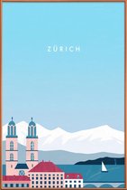 JUNIQE - Poster met kunststof lijst Zürich - retro -40x60 /Blauw