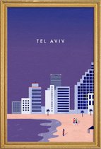 JUNIQE - Poster met houten lijst Tel Aviv - retro -40x60 /Paars