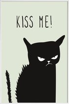 JUNIQE - Poster in kunststof lijst Kiss Me Cat -20x30 /Grijs & Wit