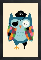 JUNIQE - Poster in houten lijst Captain Whooo -30x45 /Kleurrijk