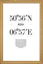 JUNIQE - Poster met houten lijst Coördinaten Keulen -13x18 /Wit &