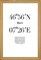 JUNIQE - Poster met houten lijst Coördinaten Bern -30x45 /Wit & Zwart