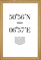 JUNIQE - Poster in houten lijst Coördinaten Keulen -20x30 /Wit & Zwart