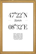 JUNIQE - Poster met houten lijst Coördinaten Zürich -13x18 /Wit &