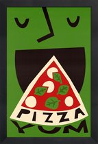 JUNIQE - Poster in houten lijst Yum Pizza -40x60 /Groen