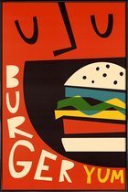 JUNIQE - Poster in kunststof lijst Yum Burger -20x30 /Geel & Oranje