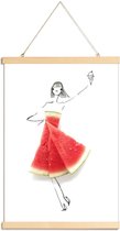 JUNIQE - Posterhanger Watermeloen - modeschets -30x45 /Rood & Wit