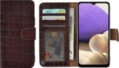 Samsung Galaxy A31 hoesje - Bookcase - Samsung A31 Hoesje Book Echt Leder Croco Bruin Cover