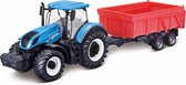 Tracteur New Holland (Blauw) + remorque (Oranje) (25cm) 1/50 Bburago - Voiture Bburago - Modèle réduit - Voiture miniature - Voiture miniature - Voitures miniatures