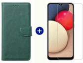 BixB Samsung A02s hoesje - Samsung Galaxy A02s screenprotector - BookCase Wallet - Groen