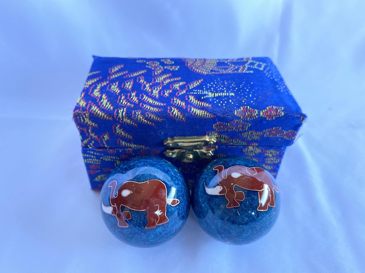 Goedkoopste Meridiaankogels met blouwe & bruin Olifanten motief 4cm van cloisonne (een techniek van emailleren