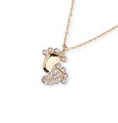 Hemels juwelier- 14k geelgouden ketting met hanger- Geweldig cadeau voor moeders- Cadeautje- HML713- Dames- Goud- Voetjes