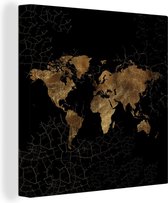 Canvas Wereldkaart - 50x50 - Wanddecoratie Wereldkaart - Lijn - Bruin