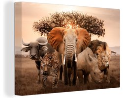 Olifant Schilderij - Dieren - Luipaard - Leeuw - Buffalo - Neushoorn - 150x100 cm - Muurdecoratie