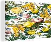 Canvas Schilderij Bloemen - Geel - Wit - 90x60 cm - Wanddecoratie