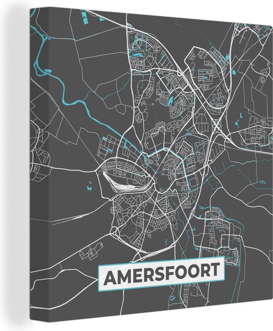 Canvas Schilderijen - Plattegrond - Amersfoort - Grijs - Blauw - Wanddecoratie