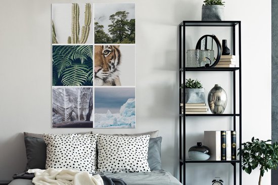 Tableau sur toile - Tigre - Plantes - Arbres - 80x120 cm - Décoration murale