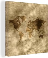 Canvas Wereldkaart - 20x20 - Wanddecoratie Wereldkaart - Goud - Bruin