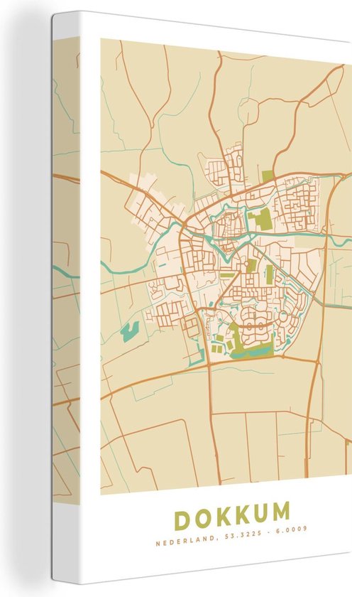 Toile Peinture Carte - Dokkum - Vintage - 90x140 cm - Décoration murale