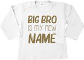 Grote broer shirt-Bekendmaking zwangerschap-big bro is my new name-wit-goud-Maat 122/128