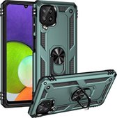 Voor Samsung Galaxy A22 4G Schokbestendige TPU + pc-beschermhoes met 360 graden roterende houder (donkergroen)