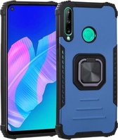 Voor Huawei Y7p Fierce Warrior Series Armor All-inclusive Schokbestendig Aluminium + TPU Beschermhoes met Ring Houder (Blauw)