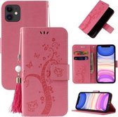 Reliëf Lucky Tree Horizontale Flip Leren Case met Houder & Kaartsleuf & Portemonnee & Lanyard Voor iPhone 11 Pro (roze)